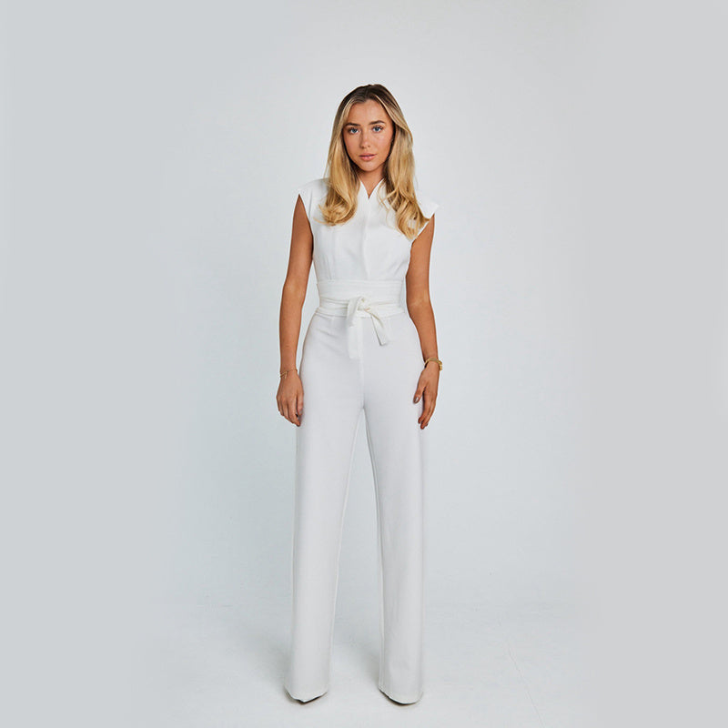 Mouwloze v-hals jumpsuit